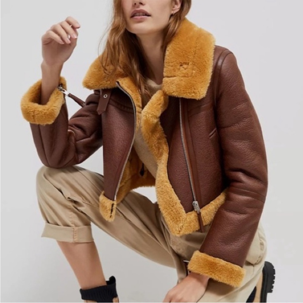 NWOT Anthropologie Avec Les Filles Faux Fur / Leather Moto Jacket Size Small